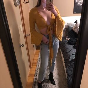 Yellow tie front top